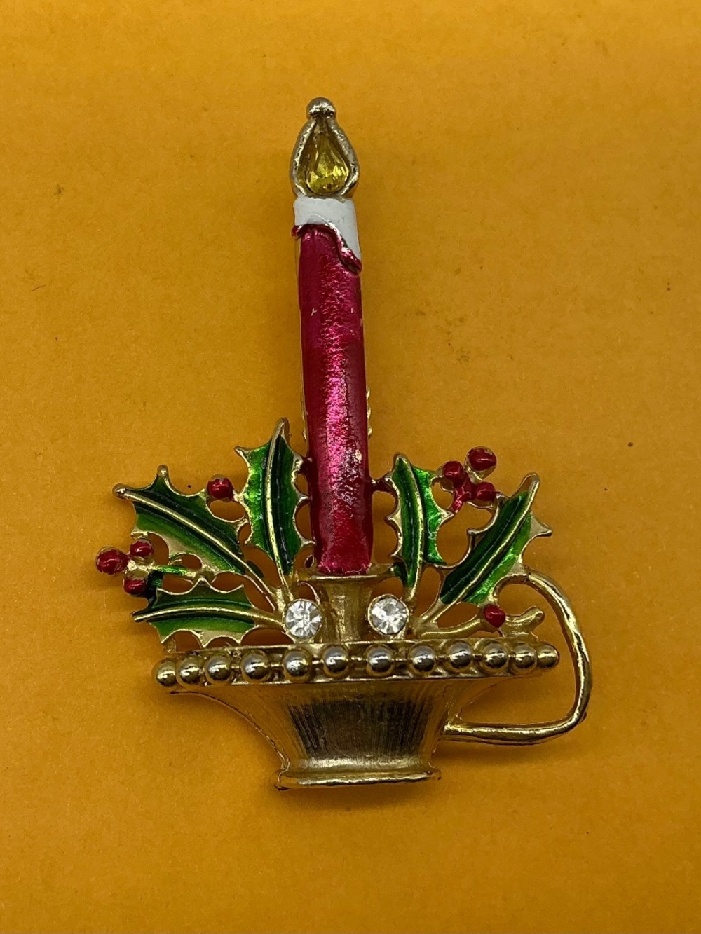 Weiss Christmas Candle Enameled Brooch Pin